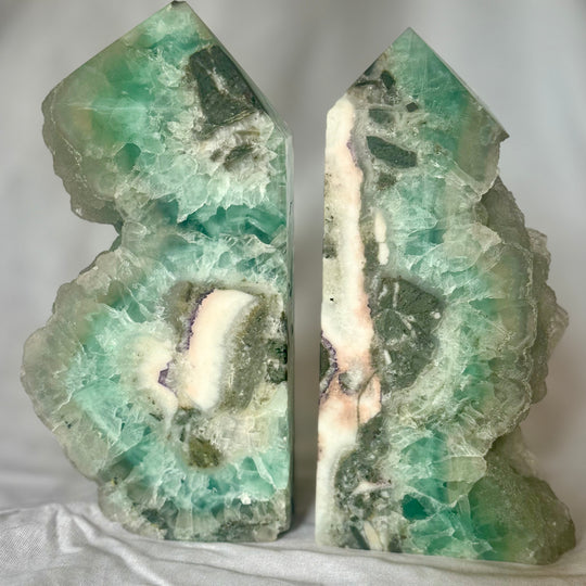 Exquisite Fluorite Green Bookends 7"  with raw sides