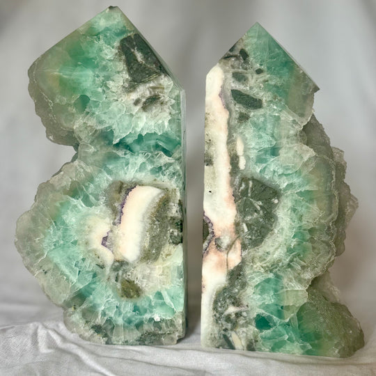 Exquisite Fluorite Green Bookends 7"  with raw sides